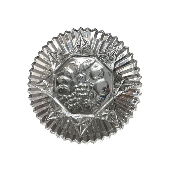 Vintage Crystal Cut Federal Glass Fruit Pattern Plate Pioneer Platter Pleated Ed - Picture 1 of 3